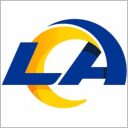 Blue and yellow LA logo design.